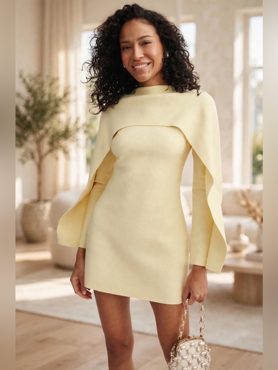 cult gaia Dresses & Skirts - Cult Gaia Revolve Almina Wing Sleeve Mini Dress Elegant Yellow Long-Sleeve Sz L